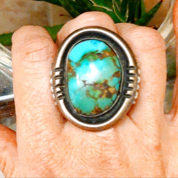 XL Astonishing Royston Turquoise Old Pawn Sterling Silver Ring size 7 Old Pawn - Picture 6 of 7